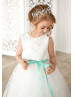 Ivory 3D Flowers Lace Tulle Flower Girl Dress